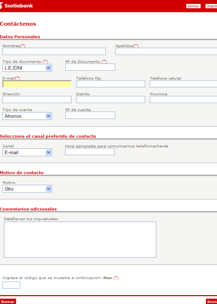 Scotia Bank contact form