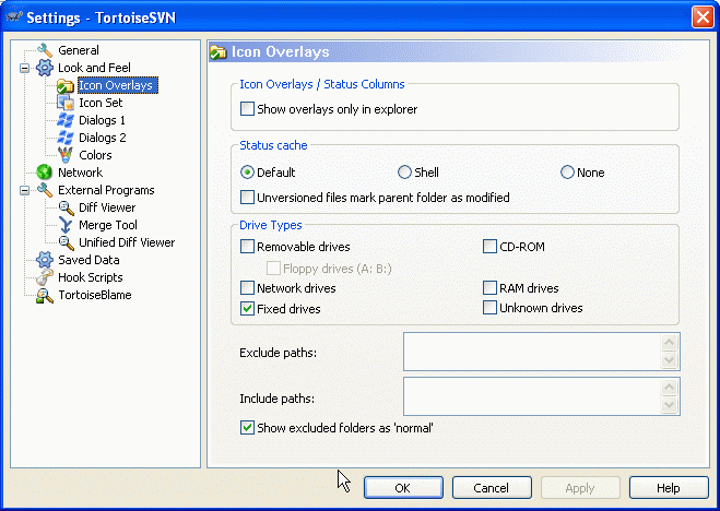 TortoiseSVN Icon Overlays Settings