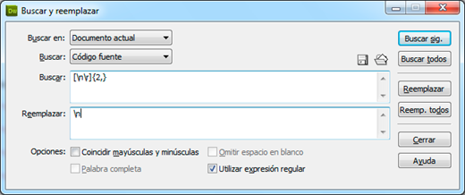 Quitando espacios innecesarios en archivos usando Dreamweaver