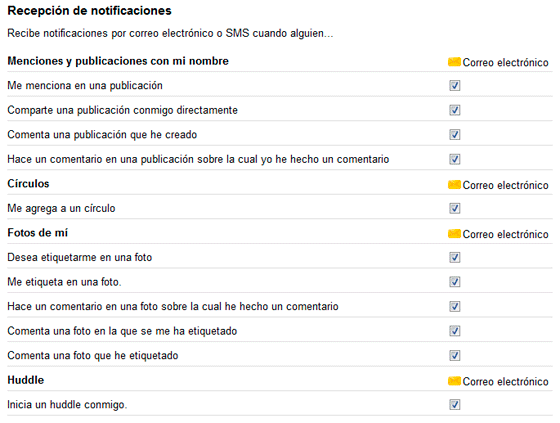 Deshabilitar notificaciones en Google+